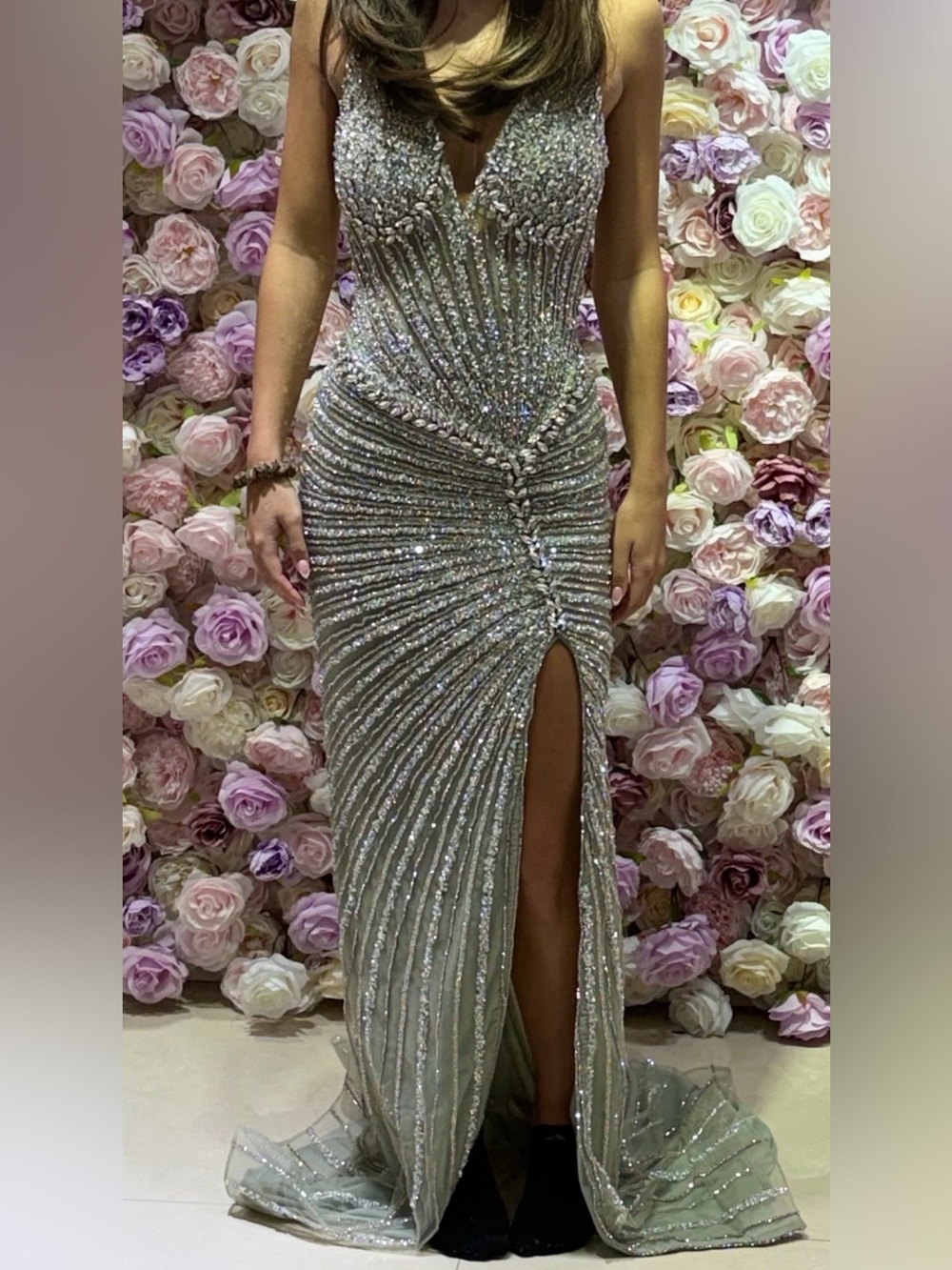 Portia and Scarlet SOLD OUT SIZE 0 Silver BeadedProm special even Dress PS26416C